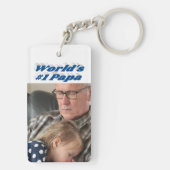 Porte-clés Papa photo avec texte bleu mer (Dos)