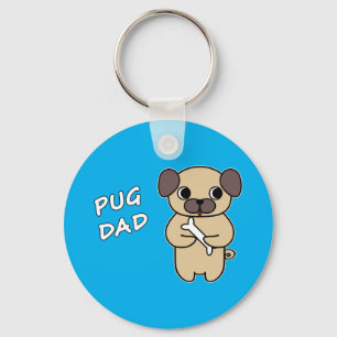 Porte-clés PAPA PUG - Bleu ciel