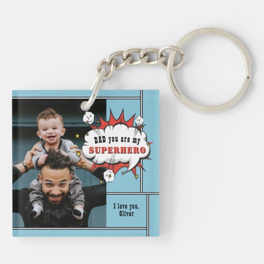 Porte-clés Papa Superhero Comic Speech Bubble Photo (Dos)