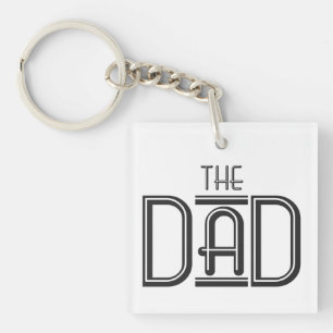Porte-clés Papa THE personnalisé Texte noir et blanc simple 
