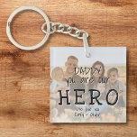 Porte-clés Papa, tu es notre héros Photo complète Papa`s<br><div class="desc">Papa, tu es le Porte - clé de notre Héros Photo Pleine Papa. Le texte est en simple police dessinée à la main qui chevauche la photo. Vous pouvez changer papa en papa, papa, pap, ... et ajouter votre photo et vos noms. Un cadeau mignon et un doux souvenir pour...</div>