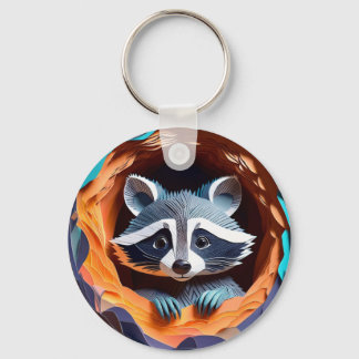 Porte-clés Papier Art Baby Raccoon dans l'arbre 3D