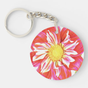 Porte-clés Papier dahlia rayé rouge et blanc corail
