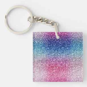 Porte-clés Papier d'emballage pailleté rose bleu ombré