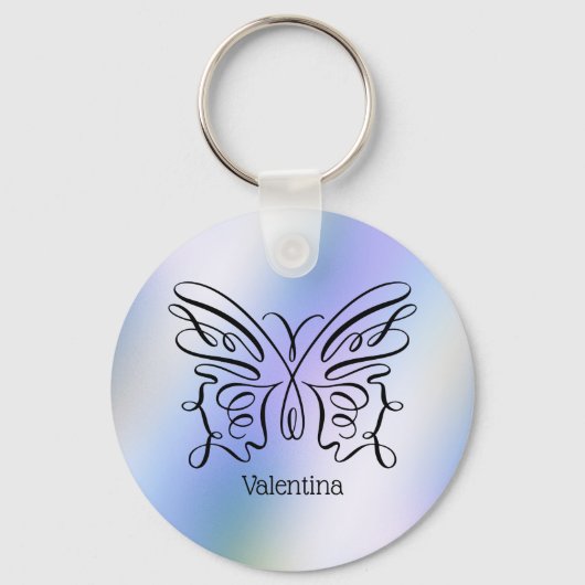 Porte-clés Papier holographique bleu violet papillon monogram (Recto)