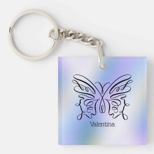 Porte-clés Papier holographique bleu violet Papillon Monogram (Devant)