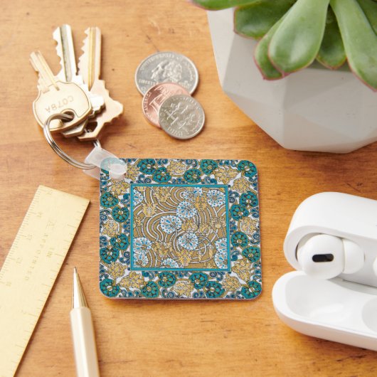 Porte-clés papier peint bleu art nouveau cyclamen (Bureau)