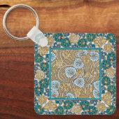 Porte-clés papier peint bleu art nouveau cyclamen (Recto)