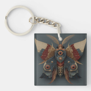 Porte-clés Papillon 3D symétrique orné avec des accents dorés