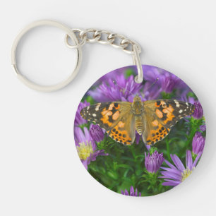 Porte-clés Papillon à ailes angulaires sur fleur conique
