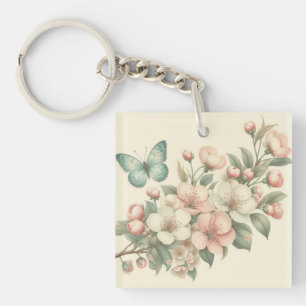 Porte-clés Papillon à ressort/floral vintage
