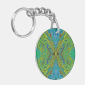 Porte-clés Papillon Abstrait Chartreuse et Bleu Trippy (Devant gauche)