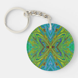 Porte-clés Papillon Abstrait Chartreuse et Bleu Trippy