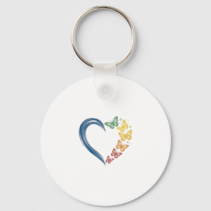 Porte-clés Papillon arc-en-ciel cœur design de gravure vintag