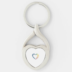Porte-clés Papillon arc-en-ciel cœur design de gravure vintag
