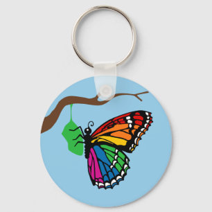 Porte-clés Papillon arc-en-ciel émergeant de Chrysalis