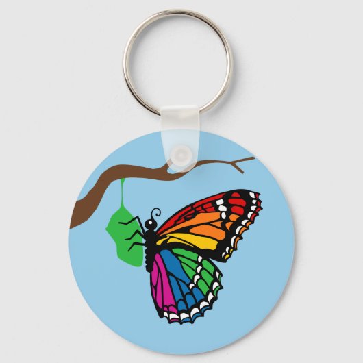 Porte-clés Papillon arc-en-ciel émergeant de Chrysalis (Recto)