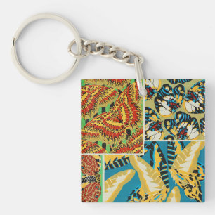 Porte-clés Papillon Art Déco Jaune et Turquoise Vibrants