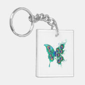 Porte-clés Papillon aux plumes de paon vert (Devant gauche)