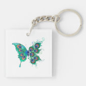 Porte-clés Papillon aux plumes de paon vert (Dos)