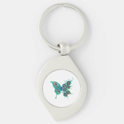 Porte-clés Papillon aux plumes de paon vert (Devant)