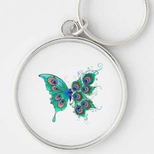 Porte-clés Papillon aux plumes de paon vert