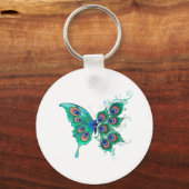 Porte-clés Papillon aux plumes de paon vert (Recto)
