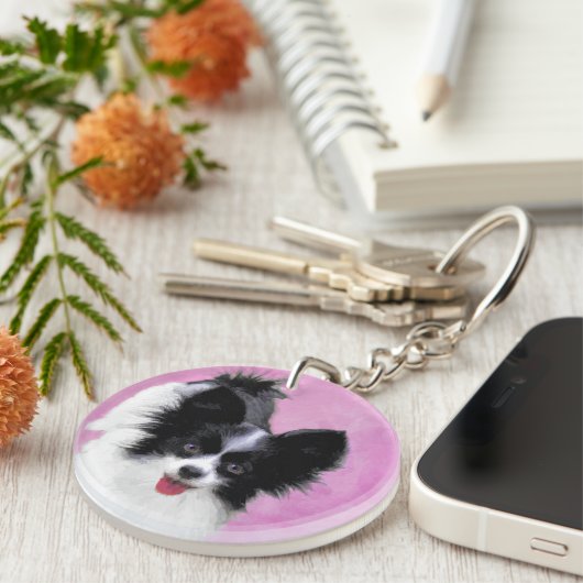 Porte-clés Papillon (blanc et noir) Peinture - Chien Art (Devant droit)