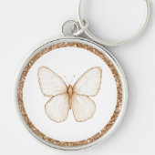 Porte-clés Papillon blanc pailleté faux or (Devant)