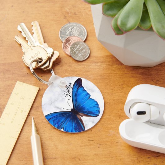 Porte-clés Papillon bleu clair Morpho Personnalisé (Bureau)
