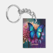 Porte-clés Papillon bleu et Dahlia (Devant gauche)