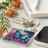 Porte-clés Papillon bleu et Dahlia (Devant Droit)
