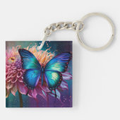 Porte-clés Papillon bleu et Dahlia (Dos)