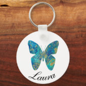 Porte-clés Papillon bleu et or personnalisé- (Recto)