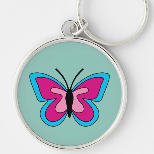 Porte-clés Papillon bleu magenta rose (Devant)