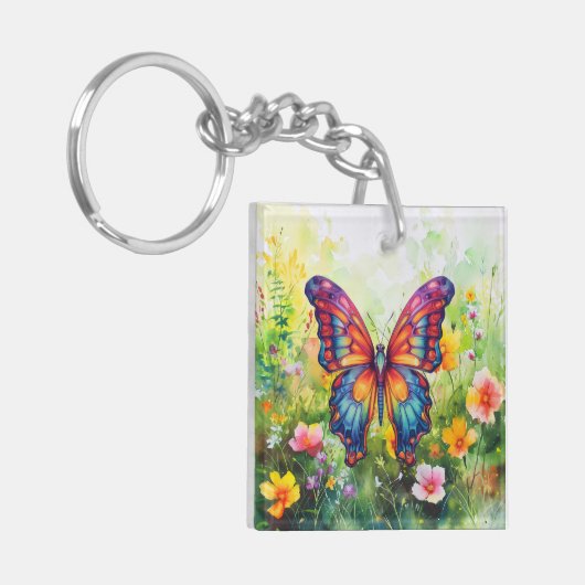 Porte-clés Papillon Bleu Orange ailes (Devant gauche)