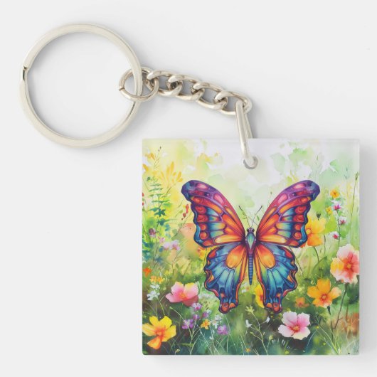 Porte-clés Papillon Bleu Orange ailes (Devant)