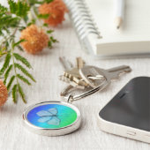 Porte-clés Papillon bleu pâle sur Argent Arrière - plan bleu (Côté)