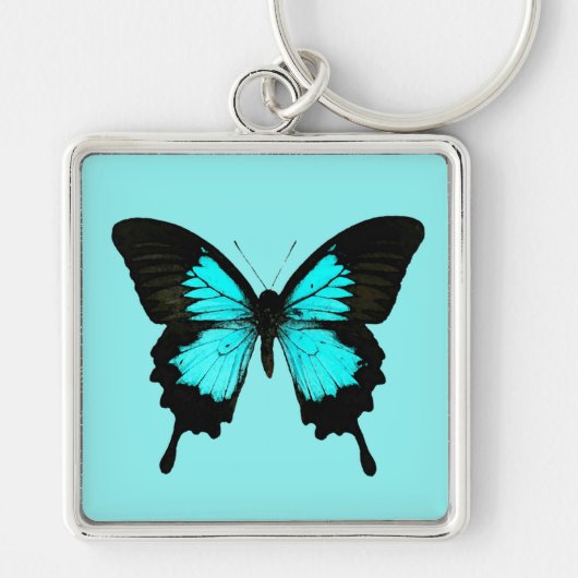 Porte-clés Papillon - bleu turquoise et noir (Devant)
