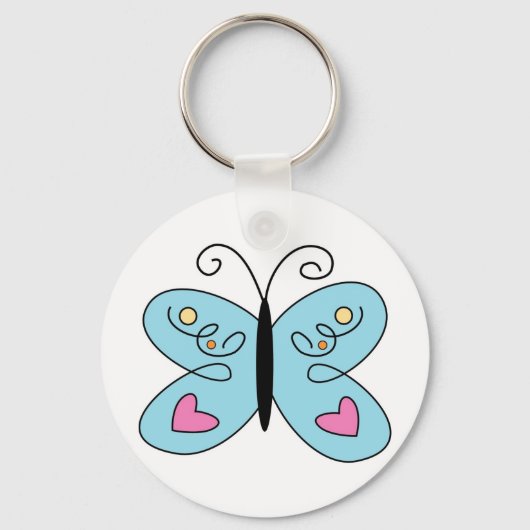 Porte-clés Papillon bleu Whimsical avec ailes du coeur (Recto)