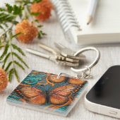 Porte-clés Papillon Brown et Turquoise 3D (Devant Droit)