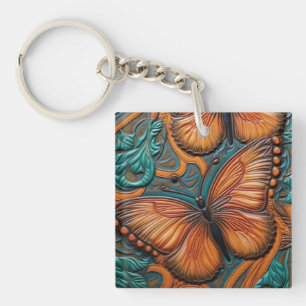 Porte-clés Papillon Brown et Turquoise 3D