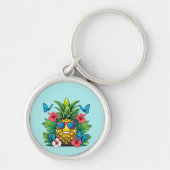 Porte-clés Papillon d'ananas charme tropical (Devant)