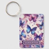 Porte-clés Papillon d'aquarelle rose-violet personnalisé (Recto)