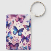 Porte-clés Papillon d'aquarelle rose-violet personnalisé (Verso)