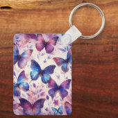 Porte-clés Papillon d'aquarelle rose-violet personnalisé (Verso)