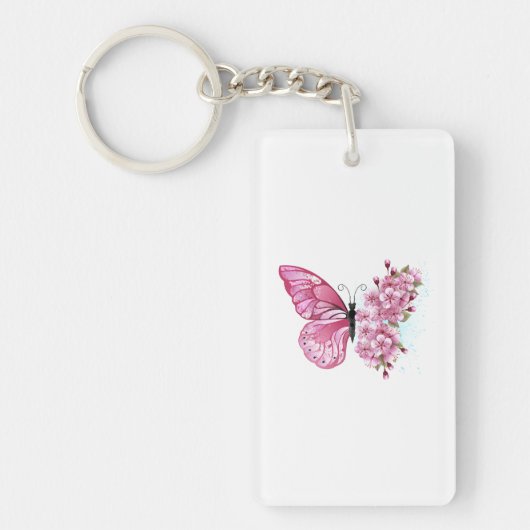 Porte-clés Papillon de fleurs avec Sakura rose (Devant)