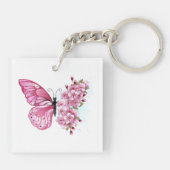 Porte-clés Papillon de fleurs avec Sakura rose (Dos)