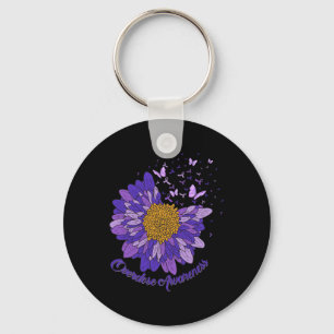 Porte-clés Papillon de marguerite violet sensibilisation à la