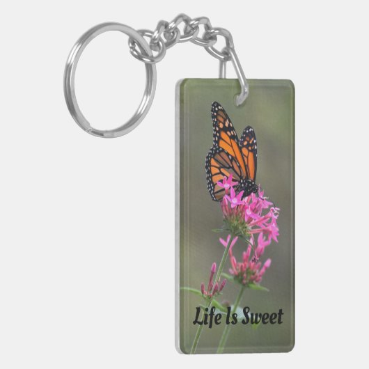 Porte-clés Papillon de monarque sur une fleur rose (Devant gauche)